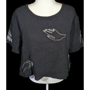 Millie & Lou Black Cropped Tee With White Hand Print